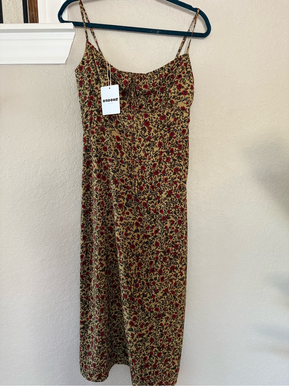 NWT Floral Slip Midi Dress in Green and Red (m) - Picture 4 of 7